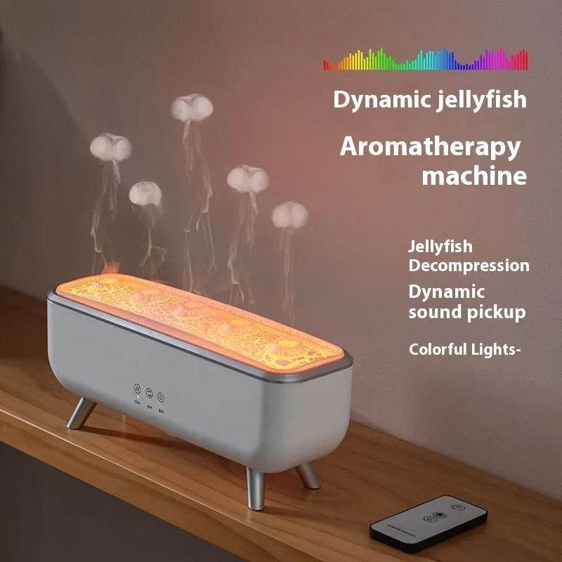White square desktop jellyfish smoke ring ultrasonic humidifier with dynamic sound pickup