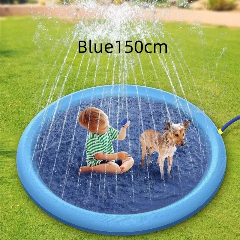 Blue non-slip PVC splash pad 150cm inflated for kids and pet dog outdoor summer water play