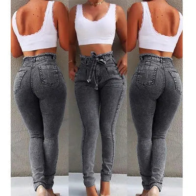 Women's fringed jeans in cowboy denim with frayed hem detail in dark blue, grey, and light blue colours