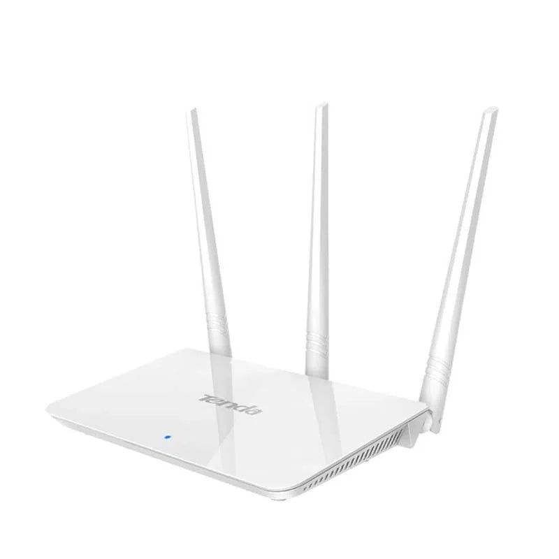 White dual-band wireless router on a desk