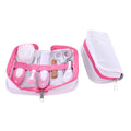 Crimson cherry pink baby nail care set with 6 grooming tools measuring 17x20x4cm