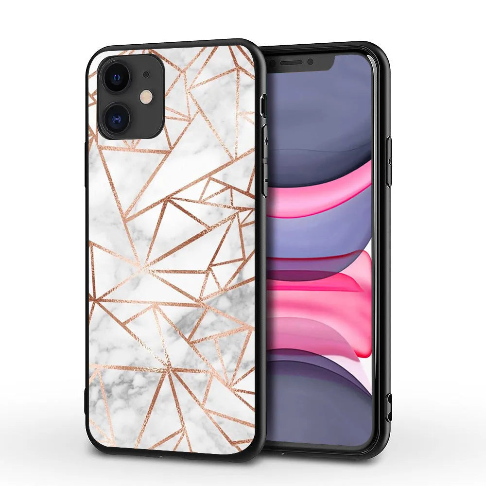 Marble pattern back cover iPhone case showing TPU and PC construction.