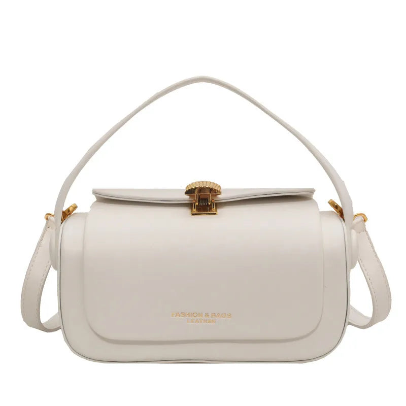 Women's all-match shoulder messenger bag in PU leather with letter stitching, beige colour