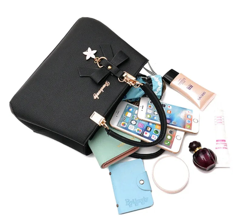 Women's medium cross section square PU casual shoulder handbag with belt decoration and soft handle