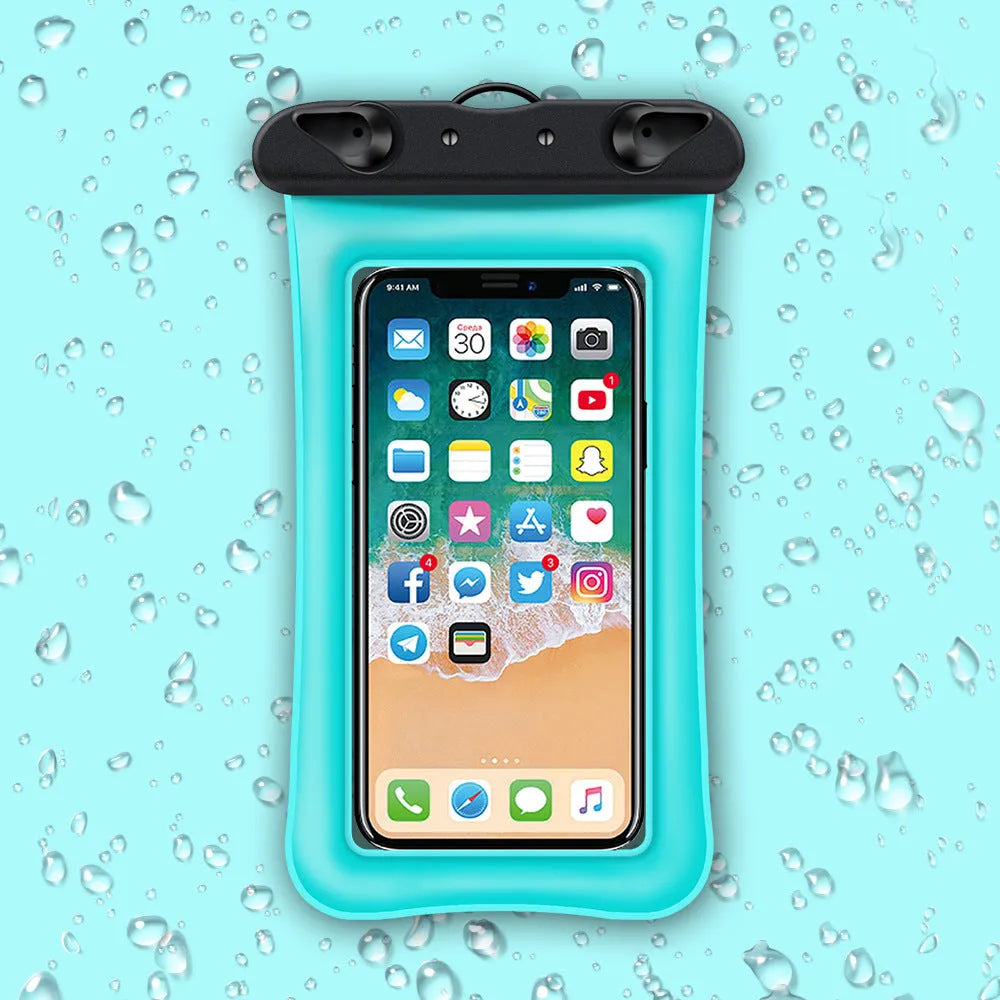 Double airbag waterproof phone pouch in orange with 45cm lanyard and ABS switch