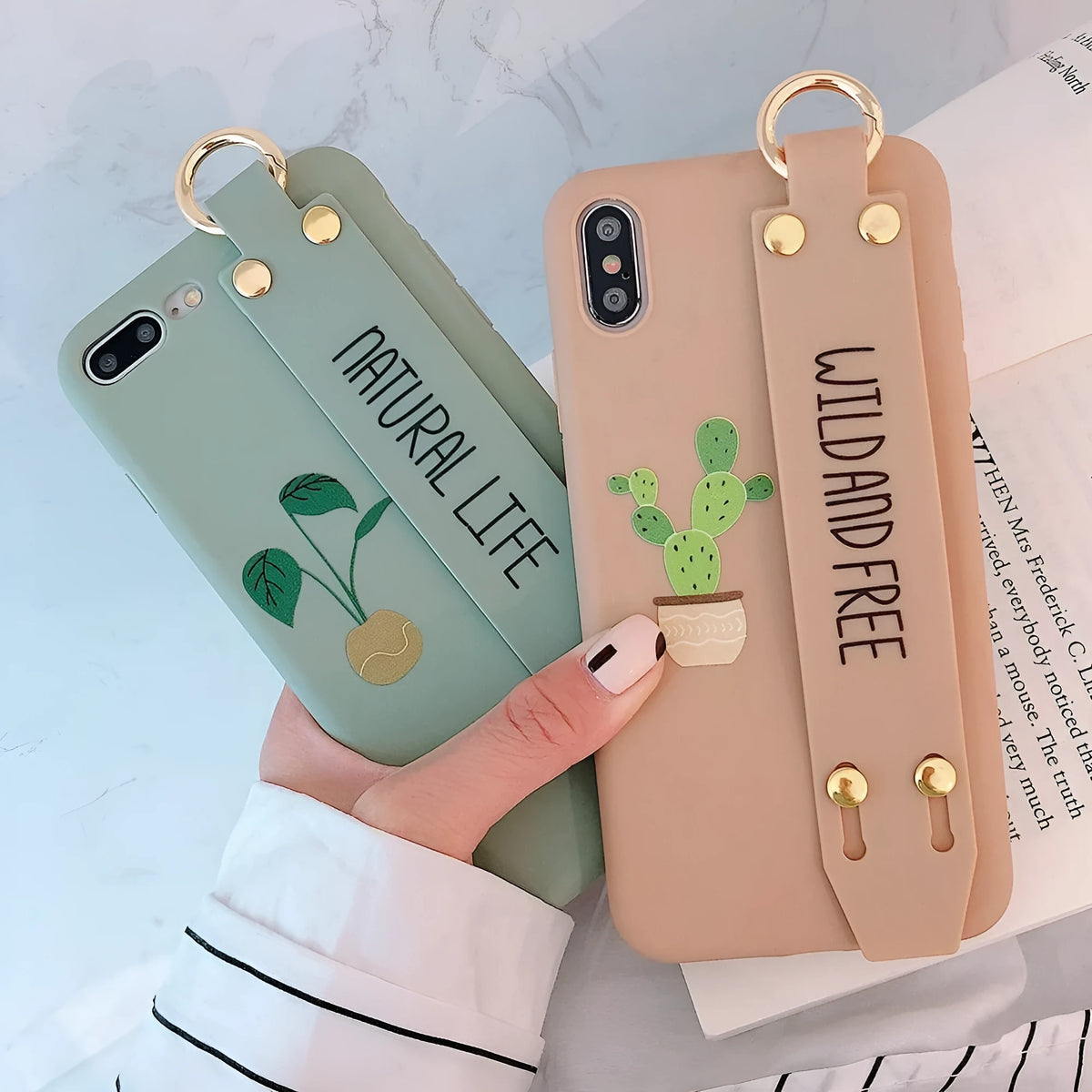 Green TPU silicone gel wristband holder phone case for iPhone 11 with graffiti design detail