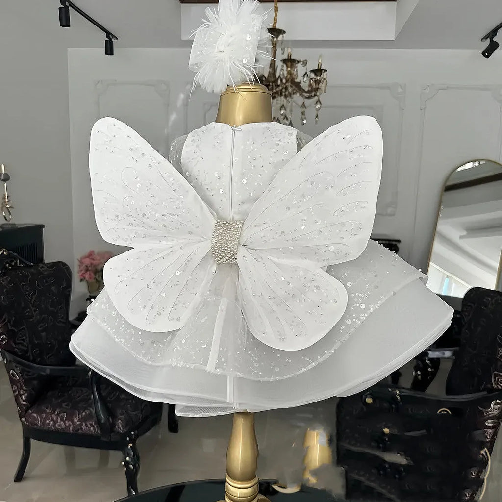 White polyester princess dress for girls with hair accessory, suitable height 80-140cm