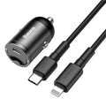 Baseus Huixiaoxing Mini Car Charger 30W single USB PPS fast charger in electro-optic grey with attached 1m cable