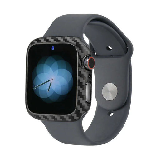 Apple Watch Series 4 leather case with carbon fibre trim for 44mm models in black