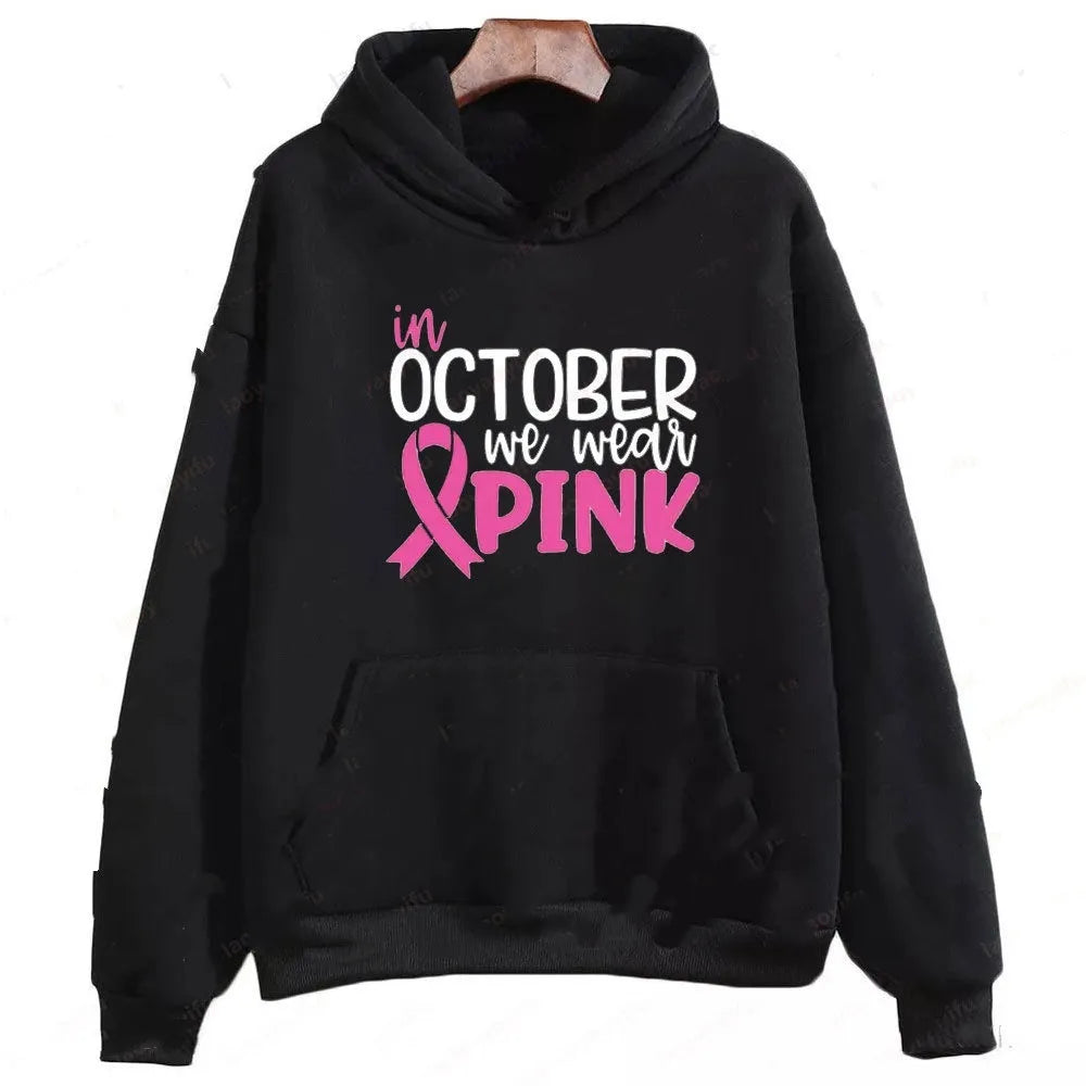 Retro patterned hoodie sweatshirt with side seam pockets in pink colour