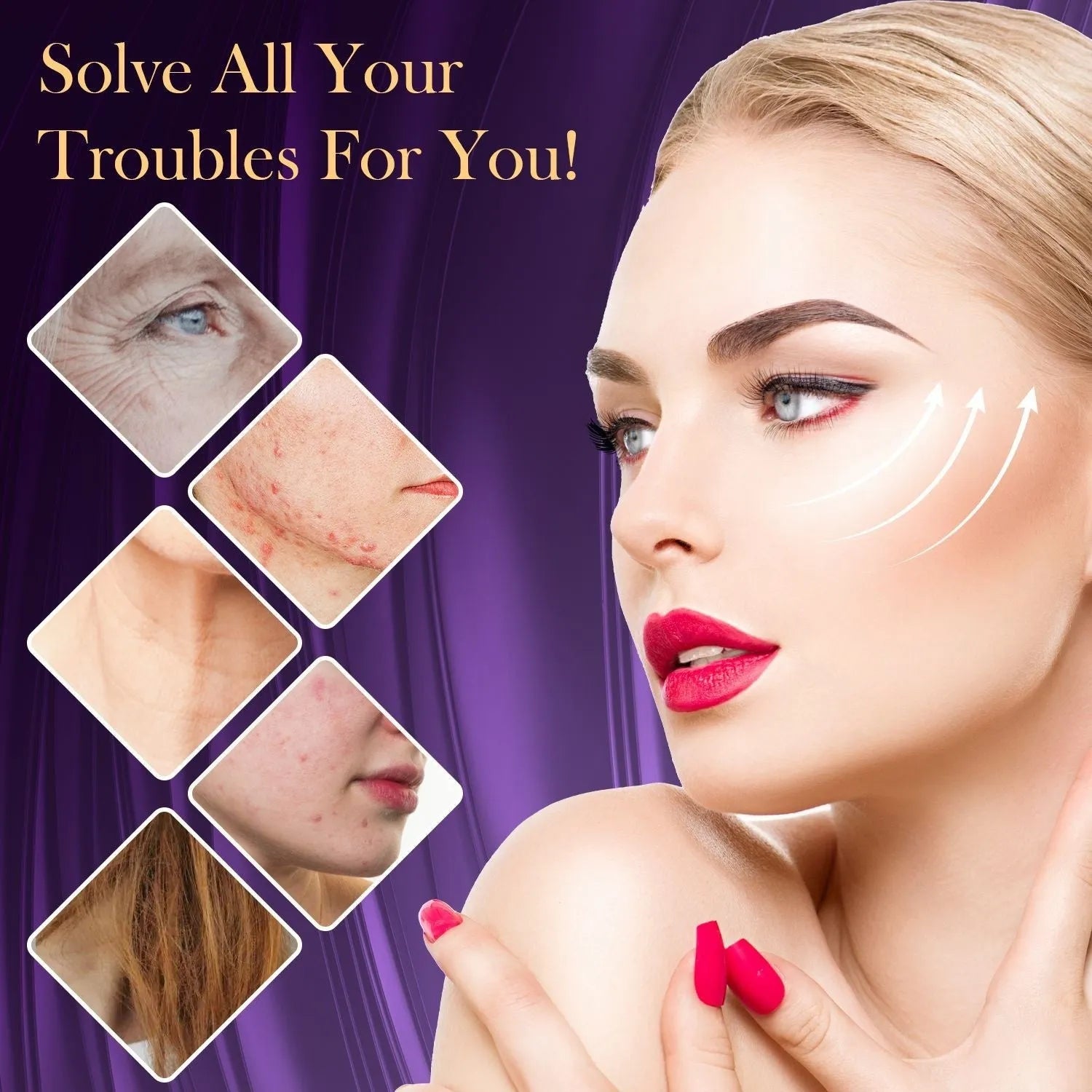 Purple high wave electrotherapy rod beauty instrument with six accessory heads and multi-standard plugs