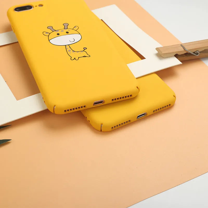 Yellow patterned hard plastic phone case for iPhone models with raised protective edges.