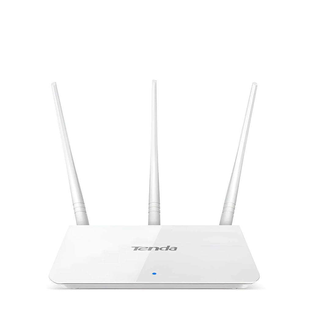 White dual-band wireless router on a desk