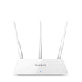 White dual-band wireless router on a desk