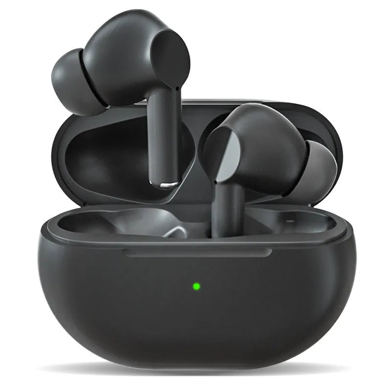 Pro4 black and white wireless Bluetooth earbuds with a USB charging case and cable.