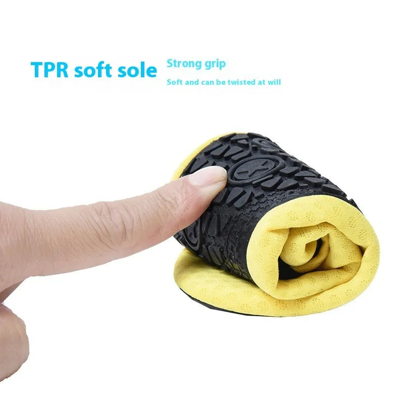 Non-slip soft bottom beach shoes with mesh uppers and TPR soles in various colour designs