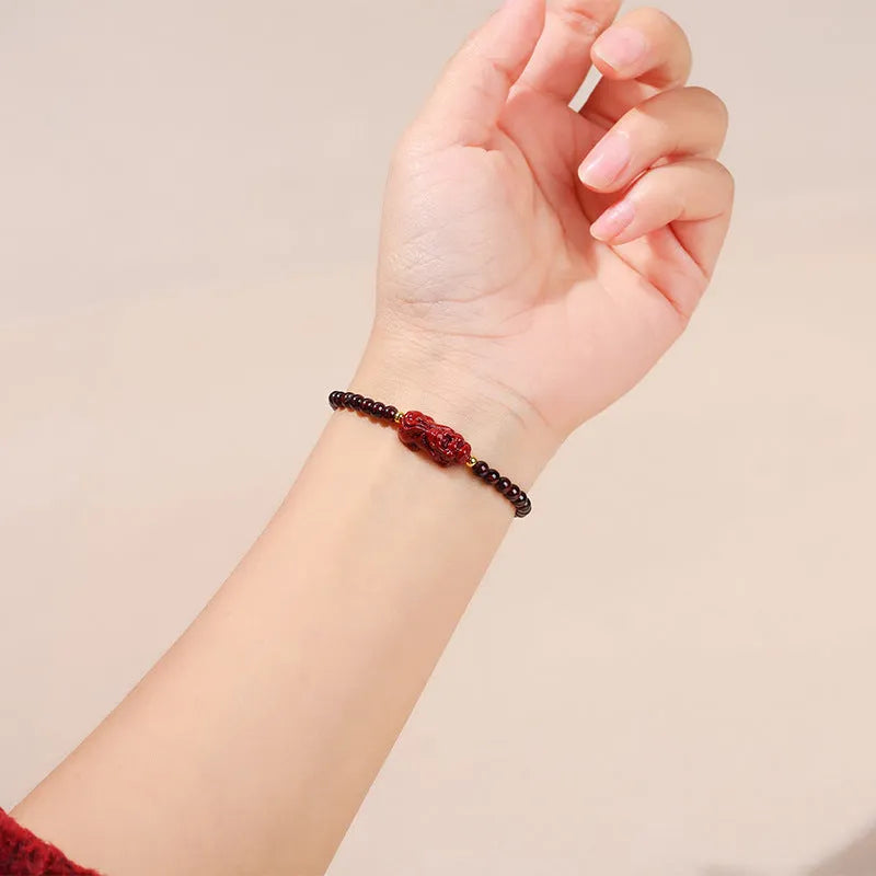 Natural garnet square bracelet with purple sand Pixiu carving, geometric women's jewellery