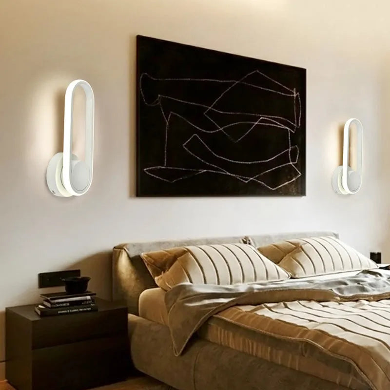 Rotatable LED wall lamp with acrylic shade in black or white metal iron body for indoor use