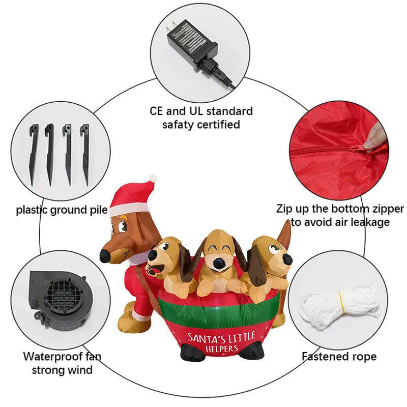 Christmas Dachshund inflatable air model in polyester for outdoor courtyard holiday decoration