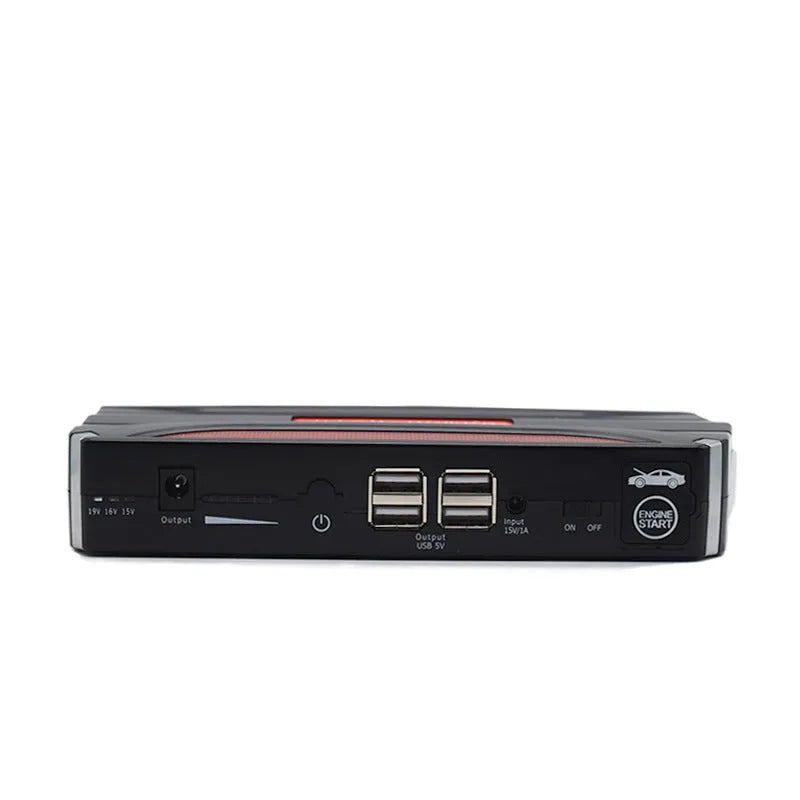 Black and red vehicle emergency starting power supply with 7800mAh capacity and protective case