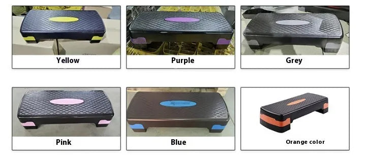 Grey Fit Step aerobic platform on a wood floor, showing its 68cm length and 15cm height.