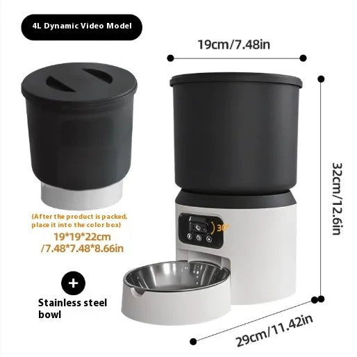 4L smart pet feeder with timing and remote monitoring featuring rotatable camera and stainless steel bowl options