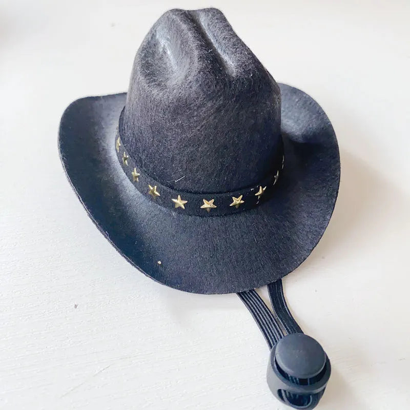 British-style brown cowboy hat for cats with star velvet belt trim