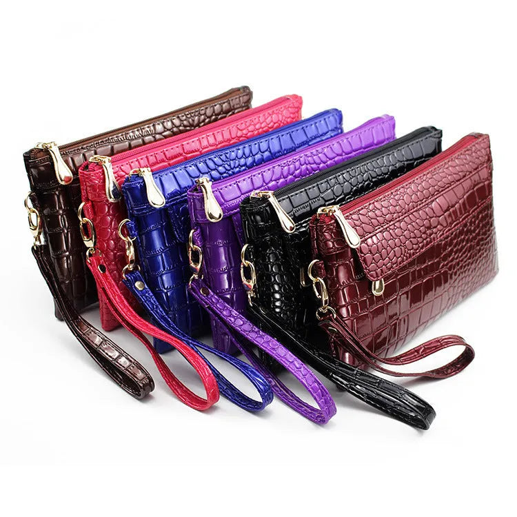 Women's soft PU leather messenger bag in horizontal square design showing black, coffee, and purplish red colour options