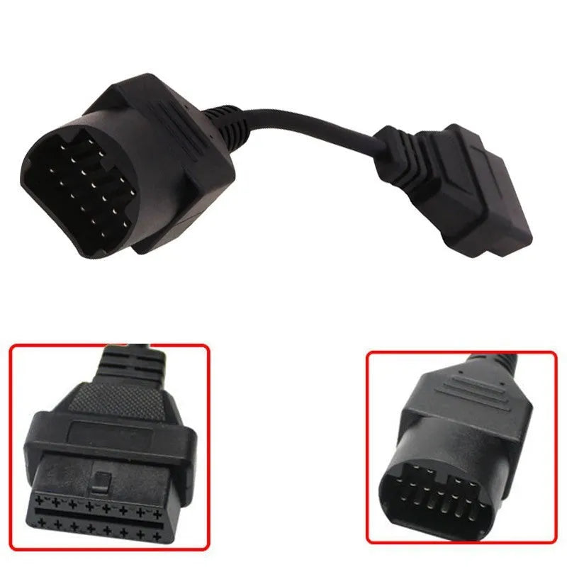 Mazda 17-pin to OBDII 16-pin diagnostic cable adapter in black PVC