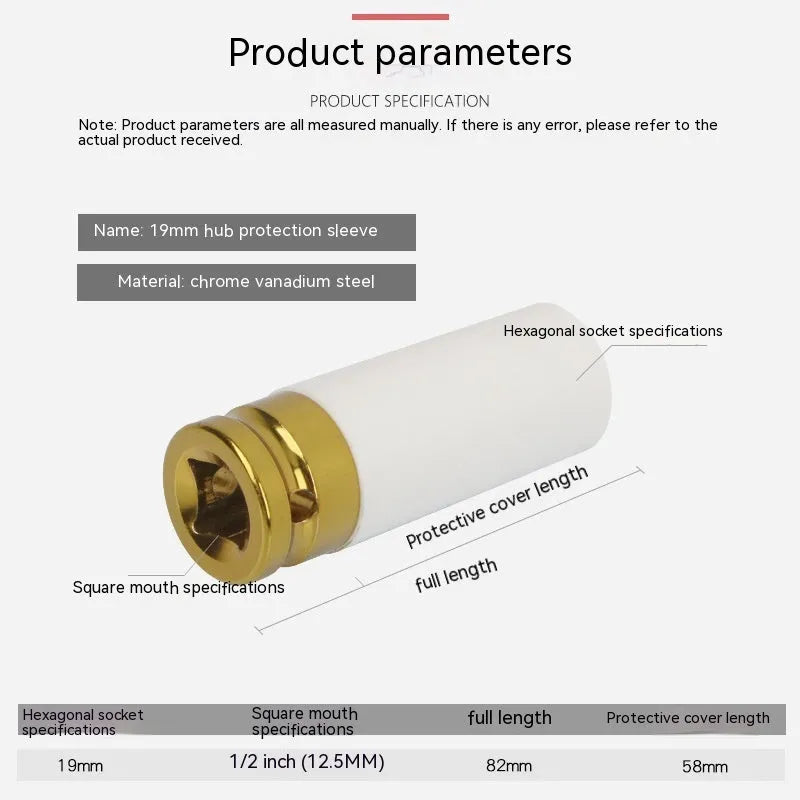Single 45# steel hexagon impact socket for pneumatic wrenches in 17mm, 19mm, 21mm, or 22mm size.