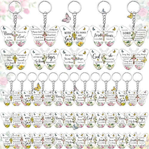 Set of acrylic key pendants with Easter, Halloween, and Christmas designs in clear high-transparency finish
