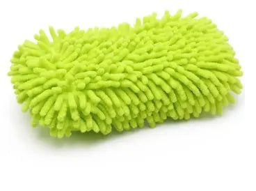 Silvery green 14x25cm car wash sponge with chenille microfiber texture for vehicle cleaning
