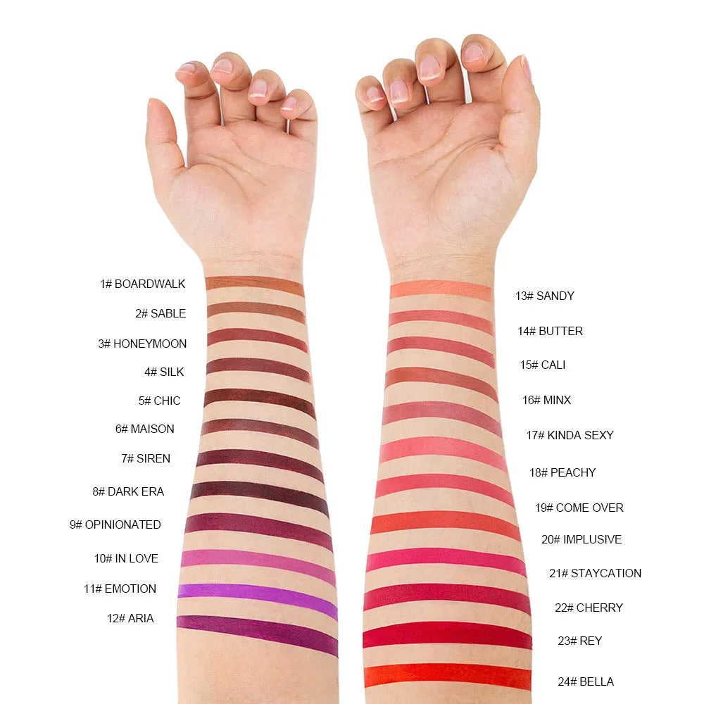 Matte finish lipstick in waterproof formula with 24 shade options