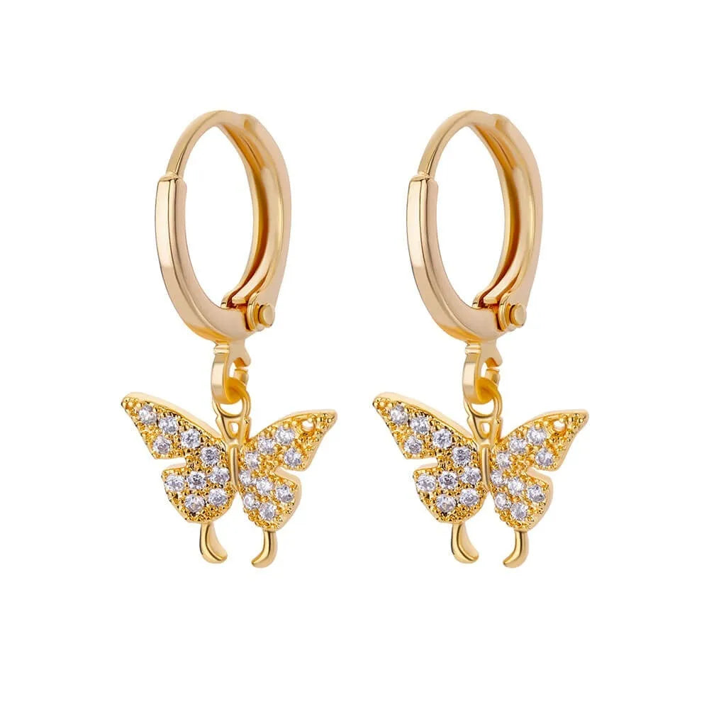 Women's copper geometric butterfly earrings with diamond treatment in multiple colours