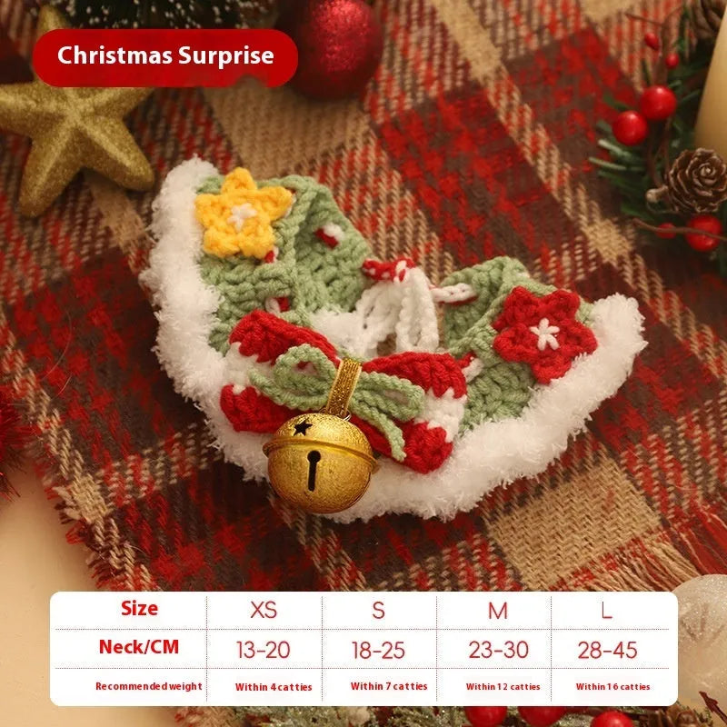 Christmas pet scarf collar with wool construction and festive patterns for dogs and cats