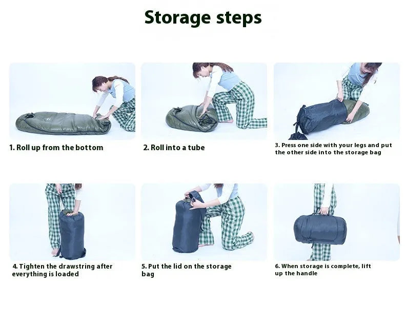 Ultralight mummy-style sleeping bag filled with white duck down, shown in army green 400T nylon fabric.