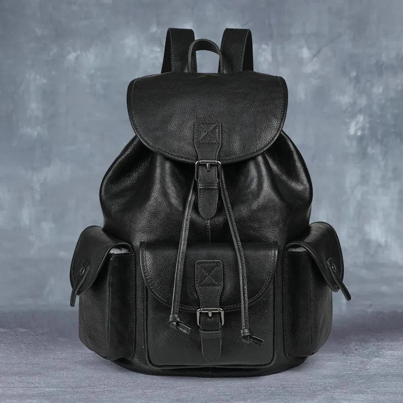 Genuine leather retro backpack for men with top grain leather ergonomic back panel 15 inch light brown colour