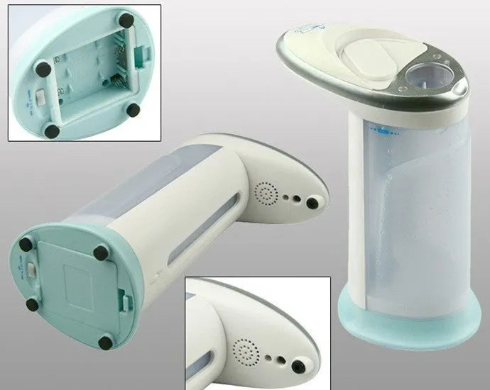 Black automatic touchless soap dispenser with infrared sensor, 400ml capacity, on a bathroom countertop