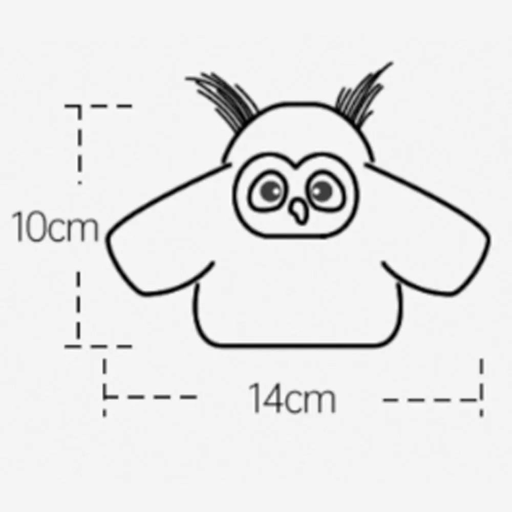 Grey automatic chirping owl cat toy with beating wings on a flat surface.