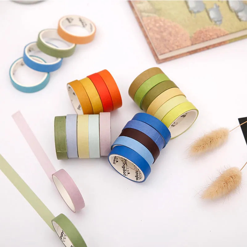 Six rolls of solid colour ledger tape with solar term designs for journal decoration
