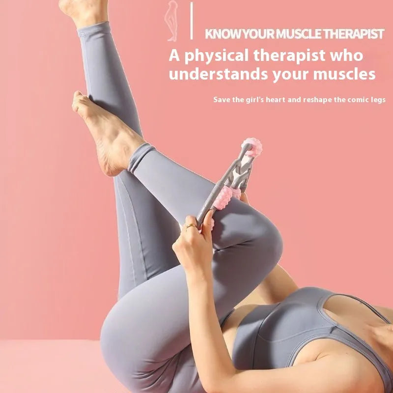 Ring clip leg massager roller with multiple acupressure wheels in Macaron Pink, Blue, or Purple.