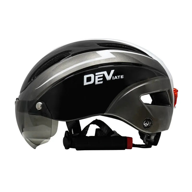 Adult bicycle helmet with integrated taillight restraint in multiple colour options including orange blue black