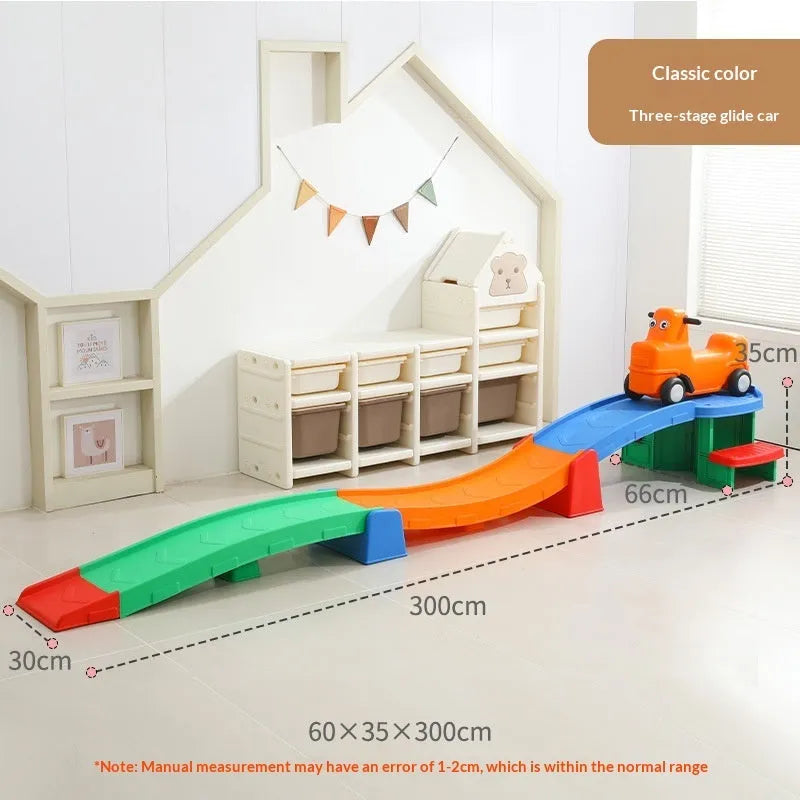 Plastic sensory training sliding track car for children aged 3-6 years in classic colour with slide and car