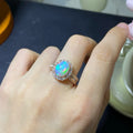 Natural opal opening silver ring in choice of platinum, rose gold or gold colour finishes
