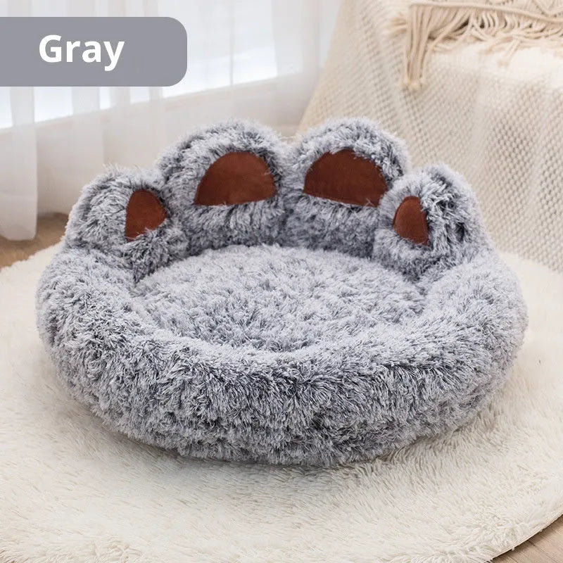 Plush kennel two-color thickened round pet bed for dogs – double silk gray hand-shaped brush nest