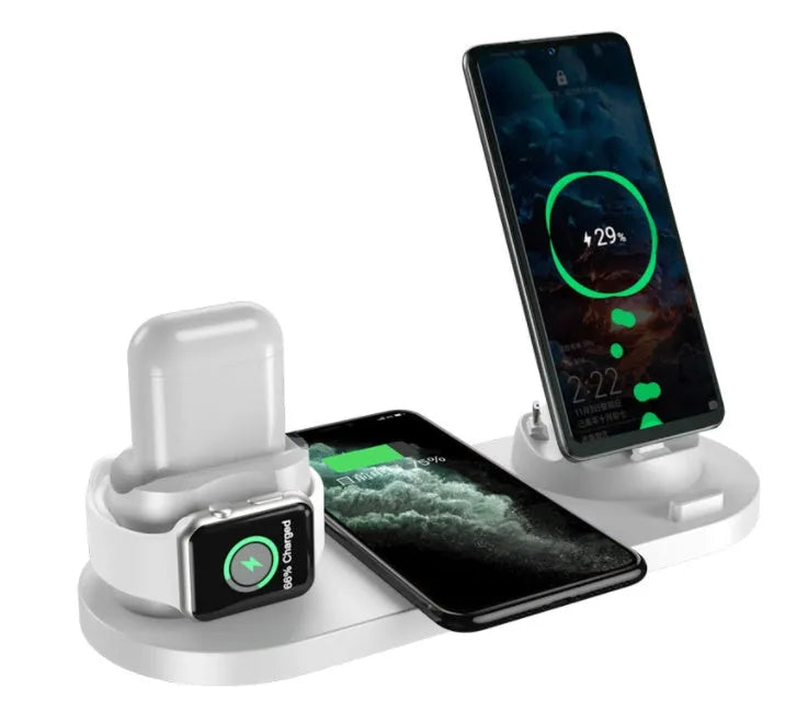 6-in-1 wireless fast charging pad station for iPhone and watch with USB input