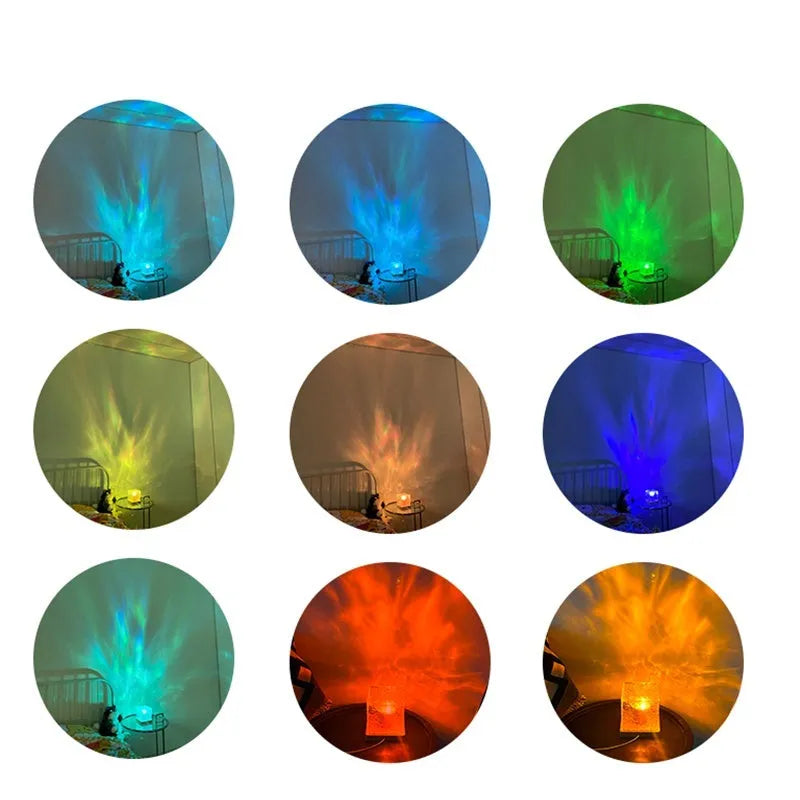 LED water ripple night light with crystal lamp and remote control projecting colourful patterns