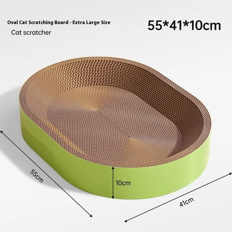 Green oval corrugated paper cat scratch board nest measuring 55cm in diameter