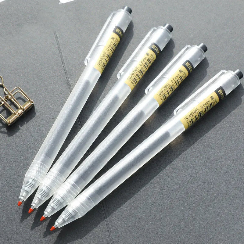 12 black retractable gel pens with frosted stick barrels and 0.5mm tips plus 2 refills