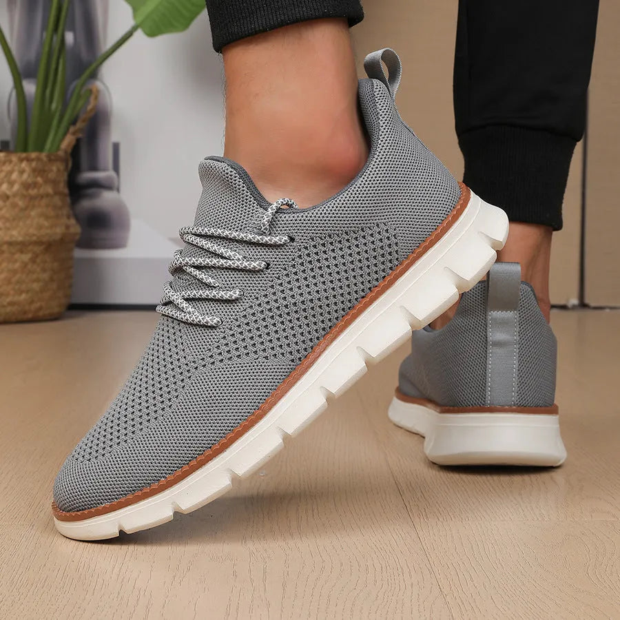 Men's grey and black mesh casual sneaker with round toe and low heel